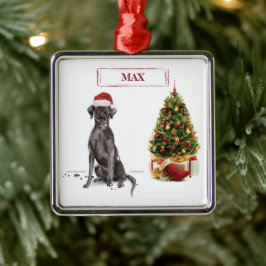 Black Lab Funny Christmas Dog and Tree Ornament Aus Metall