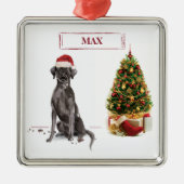 Black Lab Funny Christmas Dog and Tree Ornament Aus Metall (Vorne)