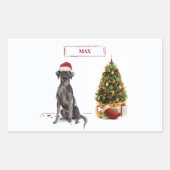 Black Lab Funny Christmas Dog and Tree Rechteckiger Aufkleber (Vorderseite)