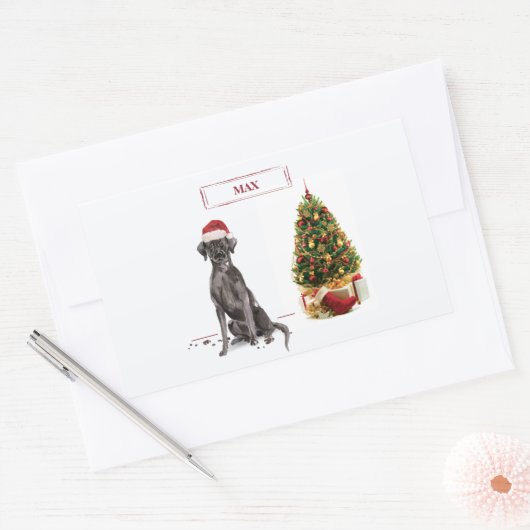 Black Lab Funny Christmas Dog and Tree Rechteckiger Aufkleber (Umschlag)