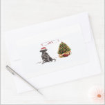 Black Lab Funny Christmas Dog and Tree Rechteckiger Aufkleber<br><div class="desc">Ein schwarzer Labrador Retriever ist für Weihnachten gekleidet,  der eine Weihnachtsmannmütze spielt und neben einem verzierten Weihnachtsbaum sitzt. Wünschen Sie Familie und Freunde einen Urlaub und ein neues Jahr,  das es wert ist,  gebellt zu werden!</div>