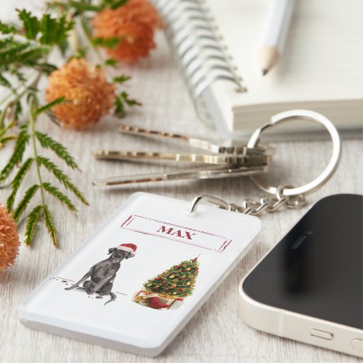 Black Lab Funny Christmas Dog and Tree Schlüsselanhänger (Vorderseite rechts)