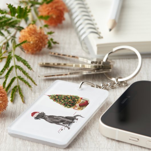 Black Lab Funny Christmas Dog and Tree Schlüsselanhänger (Vorderseite rechts)