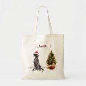 Black Lab Funny Christmas Dog and Tree Tragetasche (Vorne)