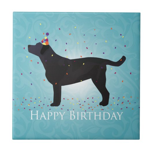 Black Lab Happy Birthday Design Fliese (Vorderseite)
