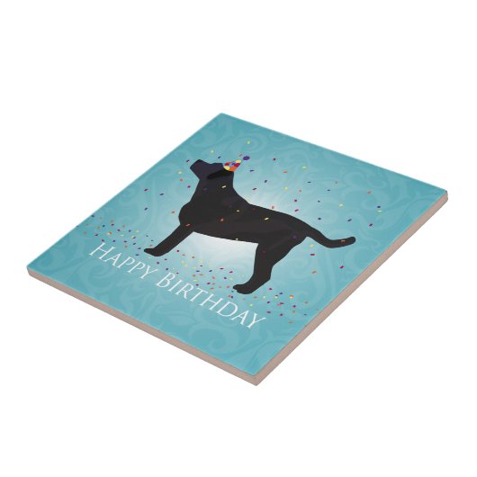 Black Lab Happy Birthday Design Fliese (Seite)