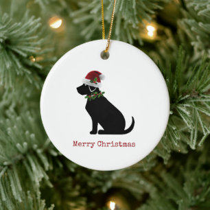 Black Lab Hund Frohe Weihnachten Weihnachtsmannmüt Keramik Ornament