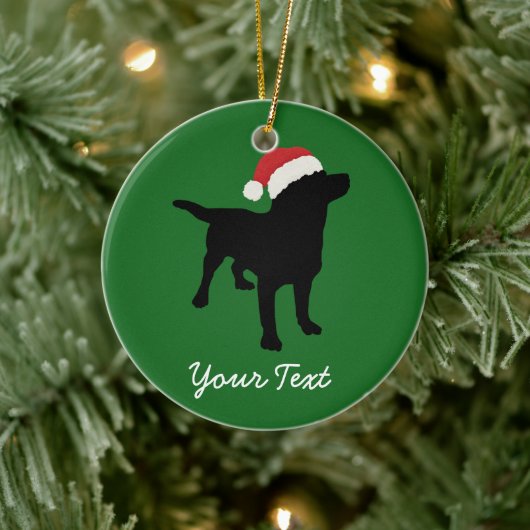 Black Lab Hund mit Weihnachts-Weihnachtsmannmütze Keramikornament (Baum)