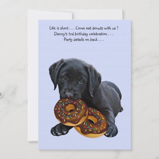 Black Lab Hund und Donuts Einladung (Vorderseite)