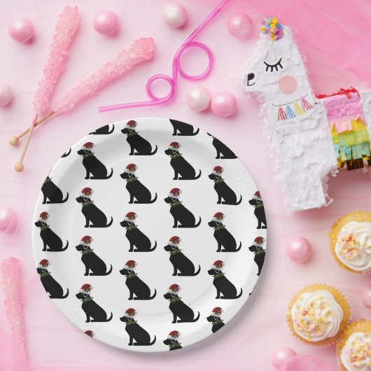 Black Lab Hund Weihnachten Weihnachtsmannmütze Hol Pappteller (Party)