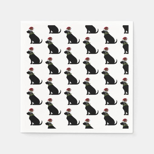 Black Lab Hund Weihnachten Weihnachtsmannmütze Hol Serviette (Vorderseite)