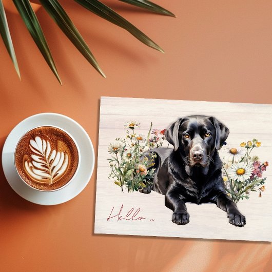 Black Lab in Wildflowers Hello Personalized Postkarte