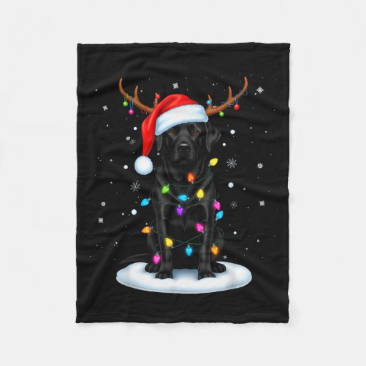 Black Lab Labrador Christmas Dog Reindeer Lights P Fleecedecke (Vorderseite)