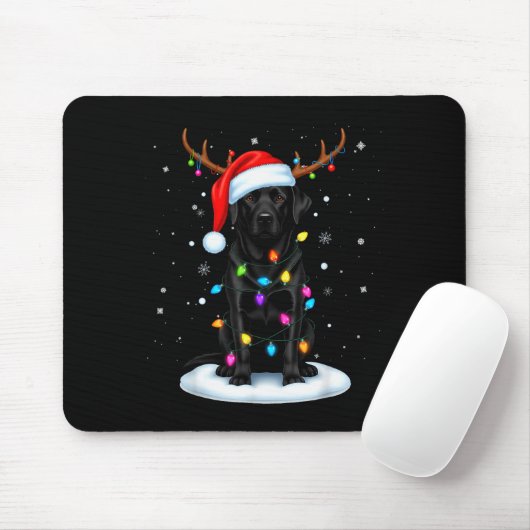Black Lab Labrador Christmas Dog Reindeer Lights P Mousepad (Mit Mouse)