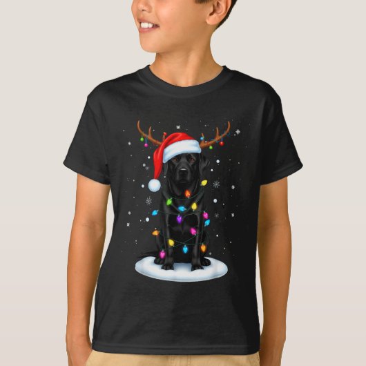 Black Lab Labrador Christmas Dog Reindeer Lights P T-Shirt (Vorderseite)