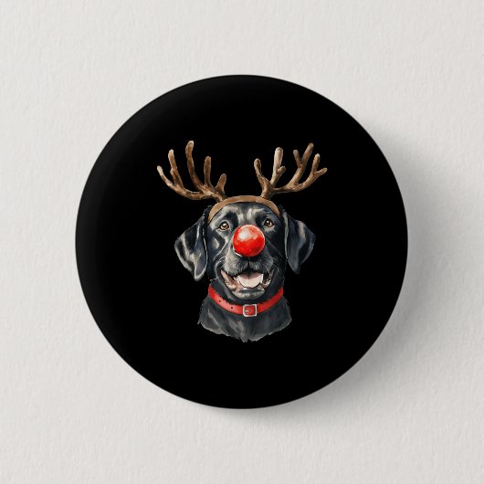 Black Lab Labrador Christmas Dog Reindeer Xmas Paj Button (Vorderseite)