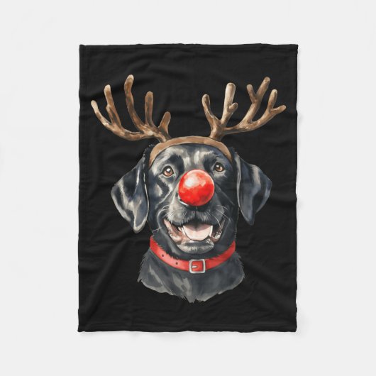 Black Lab Labrador Christmas Dog Reindeer Xmas Paj Fleecedecke (Vorderseite)