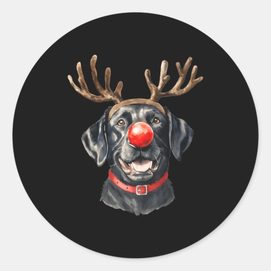Black Lab Labrador Christmas Dog Reindeer Xmas Paj Runder Aufkleber (Vorderseite)