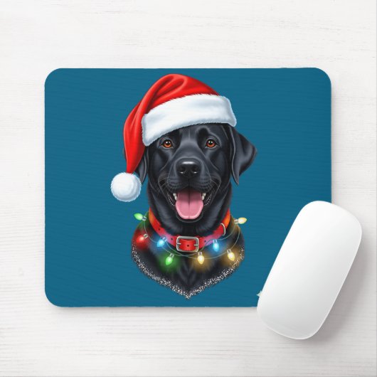 Black Lab Labrador Christmas Dog Santa Hat Light P Mousepad (Mit Mouse)