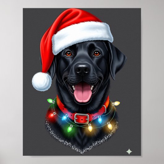 Black Lab Labrador Christmas Dog Santa Hat Light P Poster (Vorne)