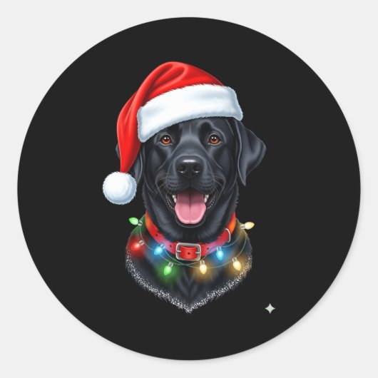 Black Lab Labrador Christmas Dog Santa Hat Light P Runder Aufkleber (Vorderseite)