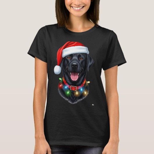 Black Lab Labrador Christmas Dog Santa Hat Light P T-Shirt (Vorderseite)