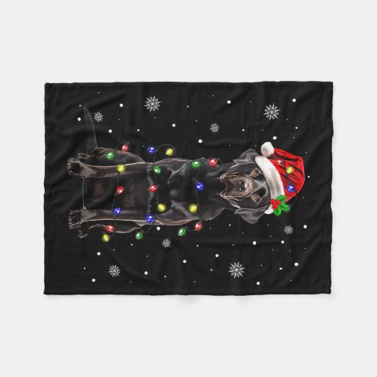 Black Lab Labrador Christmas Tree Light Pajama Dog Fleecedecke (Vorderseite (Horizontal))