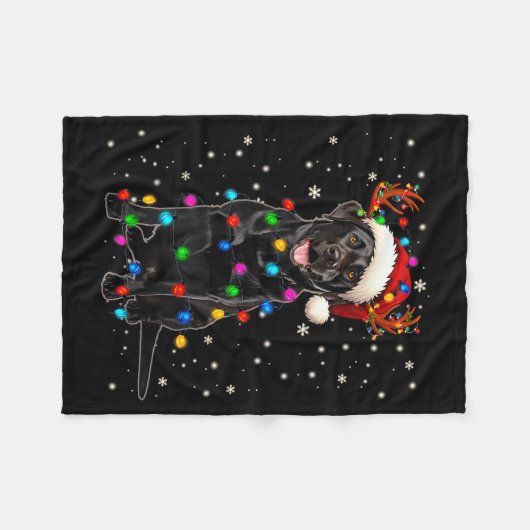 Black Lab Labrador Christmas Tree Light Pajama Dog Fleecedecke (Vorderseite (Horizontal))