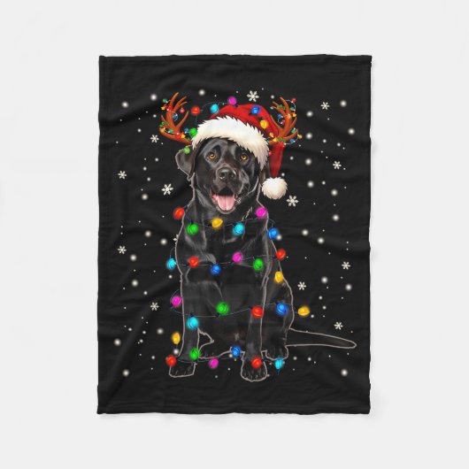 Black Lab Labrador Christmas Tree Light Pajama Dog Fleecedecke (Vorderseite)