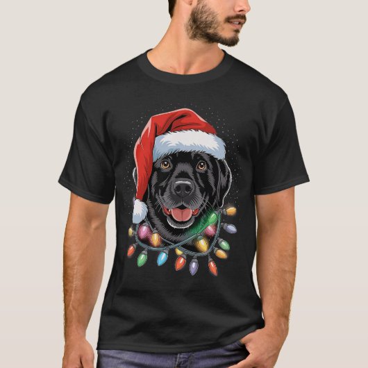Black Lab Labrador Christmas Tree Light Pajama Dog T-Shirt (Vorderseite)