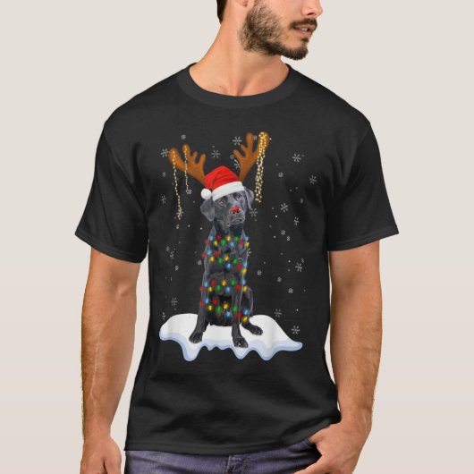 Black Lab Labrador Christmas Tree Light Pajama Dog T-Shirt (Vorderseite)