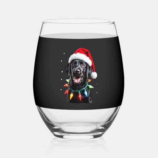 Black Lab Labrador Christmas Tree Light Pajama Dog Weinglas Ohne Stiel (Vorderseite)
