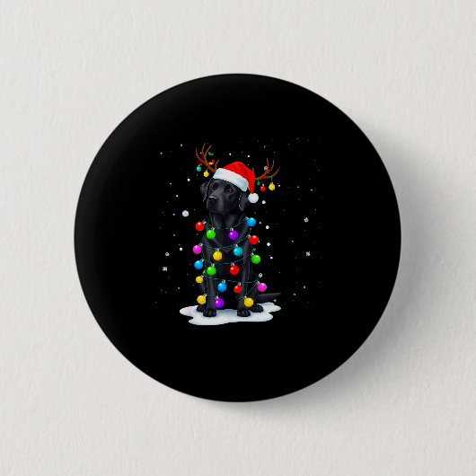 Black Lab Labrador Dog Funny Christmas Lights Rein Button (Vorderseite)