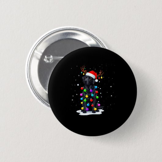 Black Lab Labrador Dog Funny Christmas Lights Rein Button (Vorne & Hinten)