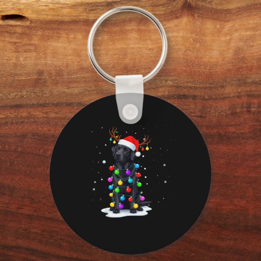 Black Lab Labrador Dog Funny Christmas Lights Rein Schlüsselanhänger (Vorderseite)