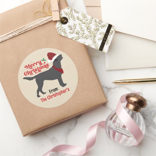 Black Lab Labrador Frohe Weihnachten Runder Aufkleber (Schenken)