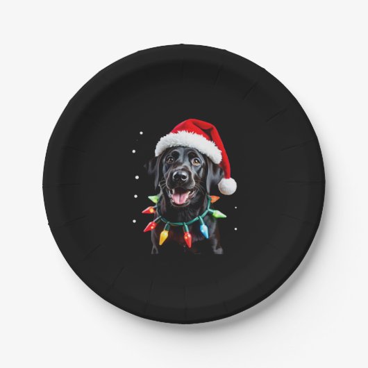 Black Lab Labrador Weihnachtsbaum Light Pajama Dog Pappteller (Vorderseite)