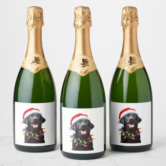 Black Lab Labrador Weihnachtsbaum Light Pajama Dog Schaumweinetikett (Flaschen)