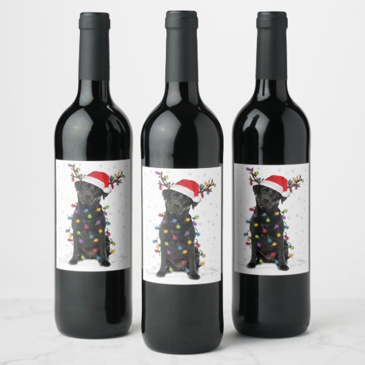 Black Lab Labrador Weihnachtsbaum Light Pajama Dog Weinetikett (Flaschen)