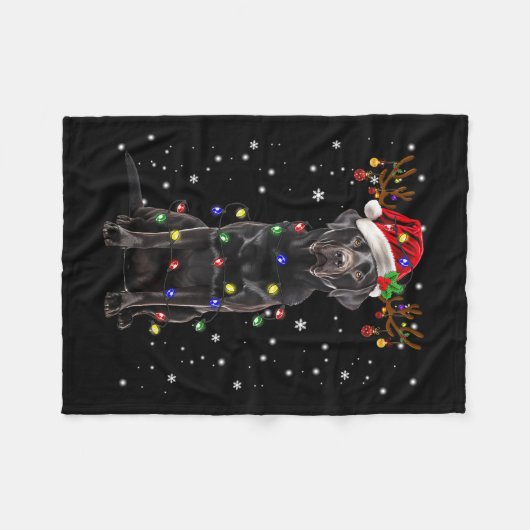 Black Lab Labrador Weihnachtsbaum Reindeer Pajama Fleecedecke (Vorderseite (Horizontal))