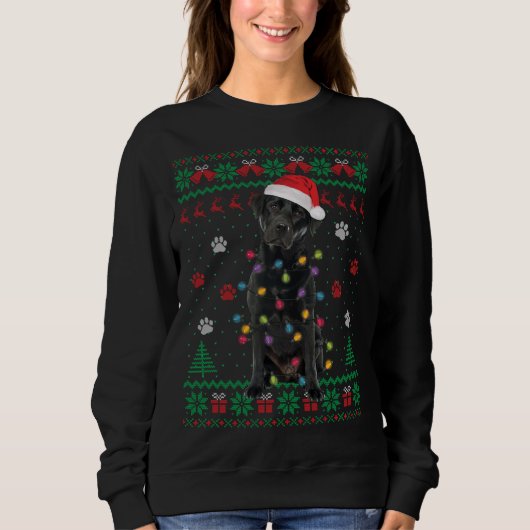 Black Lab Labrador WeihnachtsLICHT Santa Hunde Lie Sweatshirt (Vorderseite)