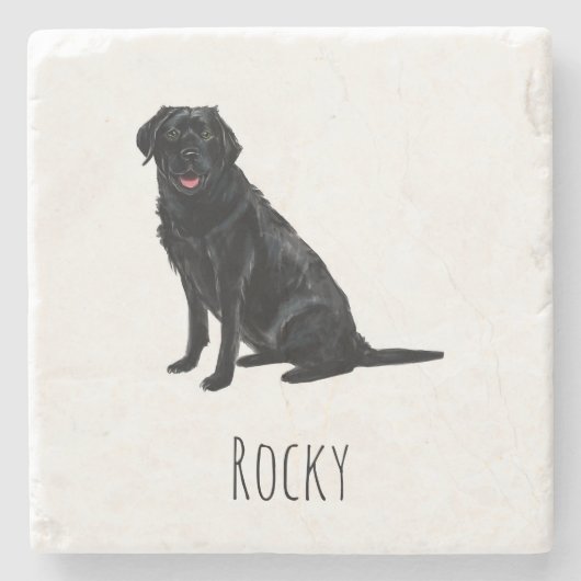 Black Lab Marble Drink Coasters - Custom Dog Name Steinuntersetzer (Vorderseite)