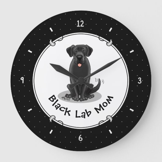 Black Lab Mom (Labrador Retriever Mom) Cute Dog Große Wanduhr (Vorderseite)