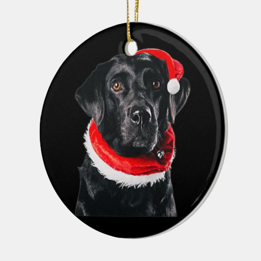 Black Lab Niedliche Weihnachtsmannmütze Bilder Wei Keramik Ornament (Links)