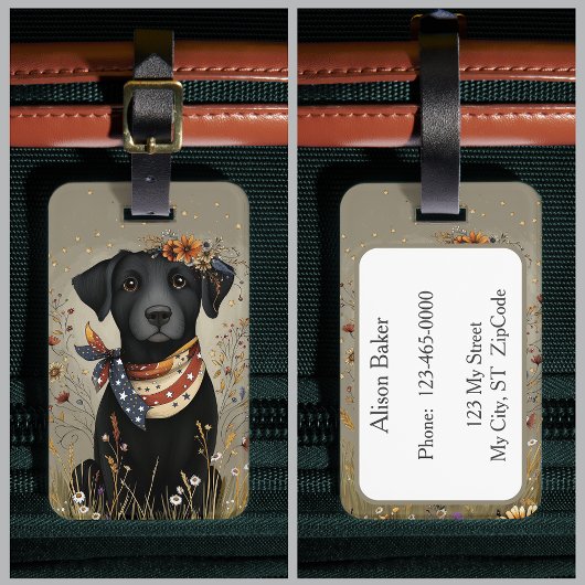 Black Lab Patriotic Whimsical Labrador Retriever Gepäckanhänger