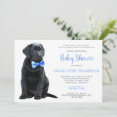 Black Lab Puppy Dog Blue Boy Baby Dusche Einladung (Stehend Vorderseite)