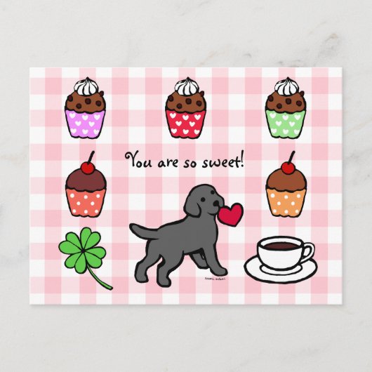 Black Lab Puppy Heart Cartoon Postkarte (Vorderseite)