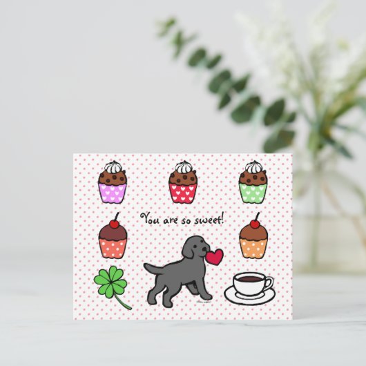 Black Lab Puppy Heart Cartoon Postkarte (Stehend Vorderseite)