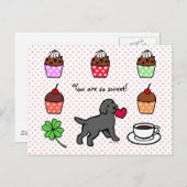 Black Lab Puppy Heart Cartoon Postkarte (Vorne/Hinten)