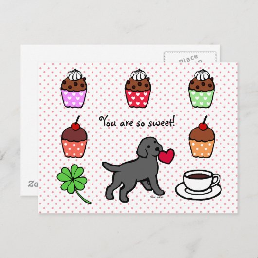 Black Lab Puppy Heart Cartoon Postkarte (Vorne/Hinten)